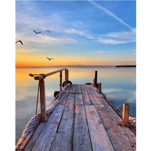 Painting By Numbers DIY Dropshipping 50x65 60x75cm Sunset Wooden Bridge Scenery DIY Canvas Wedding Decoration Art Picture Gift