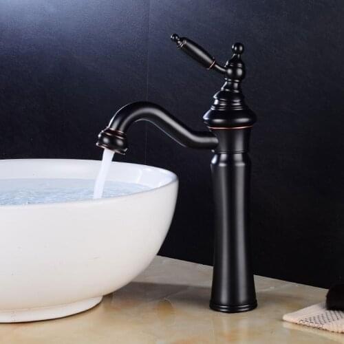 Basin Faucets Retro Black Bronze Faucet Tap Bathroom Sink Faucet Single Handle Hole Deck Vintage Wash Hot & Cold Mixer Tap Crane
