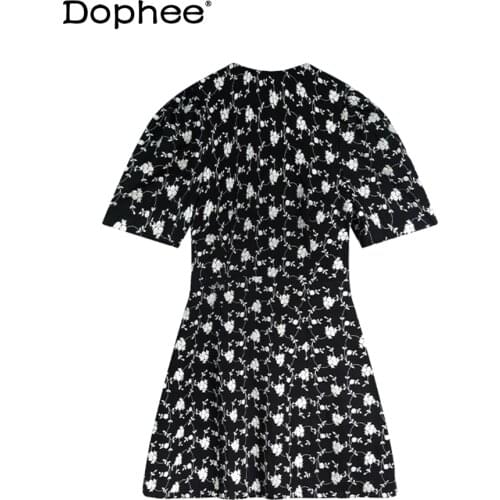 Fashion Embroidered Elegant Dress for Women 2021 Spring New French Style Dress A-line Round Neck Solid Colour Short Dress