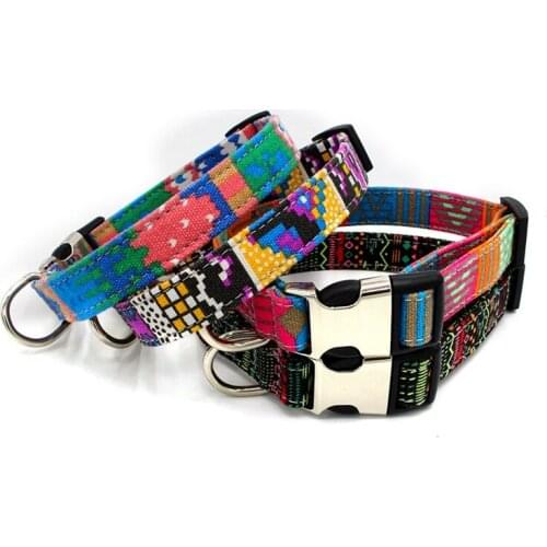 Dog Bohemian Collar Engraved Pet Name Dog Collar Anti-lost Dogs Neck Strap Collar ID Tag Nylon Adjustable Collar 2 2