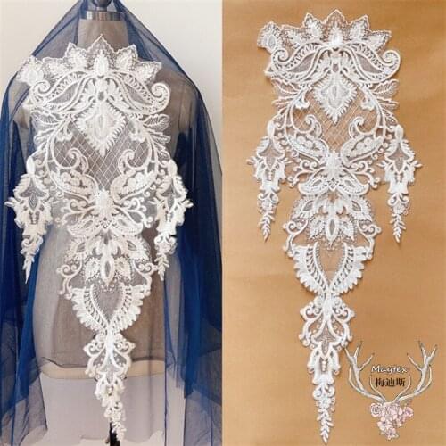 Oversized sequins embroidery lace applique wedding dress costume patch white