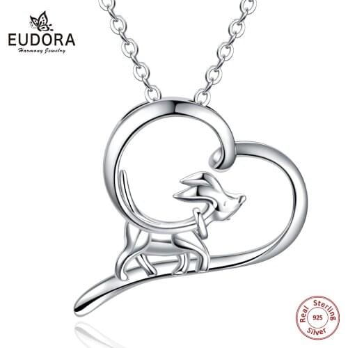 Eudora 925 Sterling Silver Siberian Husky Pendant Necklace Happy dog Animal Pendants For girl Women Jewelry Christmas Gift D481