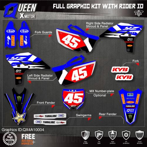 QUEEN X MOTOR Custom Team Graphics Backgrounds Decals 3M Stickers Kit For YAMAHA 2010-2013 YZF250 004