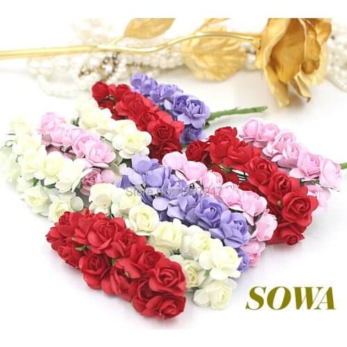 Sale!!! 1-1.5cm head Multicolor Mulberry Paper Flower Bouquet/Wire Stem/ Scrapbooking Artificial Rose Flowers(144pcs/lot)