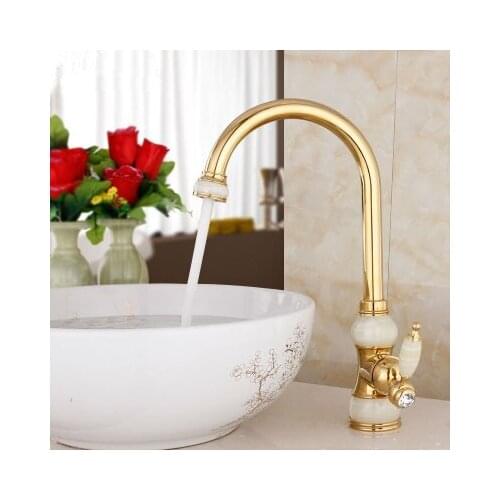 Rose Golden Shower Room On The Stage Basin Faucet Jade Kitchen Water Tank Faucet Full Copper Hot And Cold Mixing
