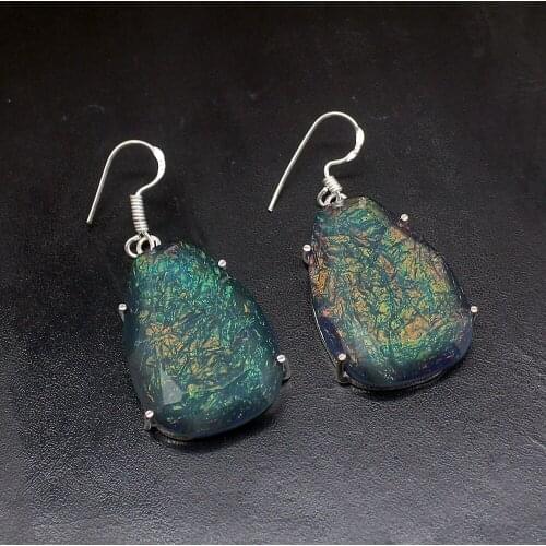 Gemstonefactory Big Promotion Single Unique 925 Silver Dichroic Glass Fashion Women Ladies Gifts Dangle Drop Earrings 20211766