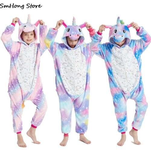 One Piece Hooded Baby Girls Sleepwear Kigurumi Unicorn Rainbow Pajamas Childrens Pyjamas Unicornio Pijamas for 8-12Years
