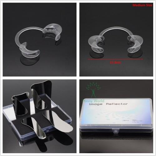 Dental 4pcs Stainless Steel Reflector Mirror + 6Pcs Full-Size C-Shape Mouth Opener