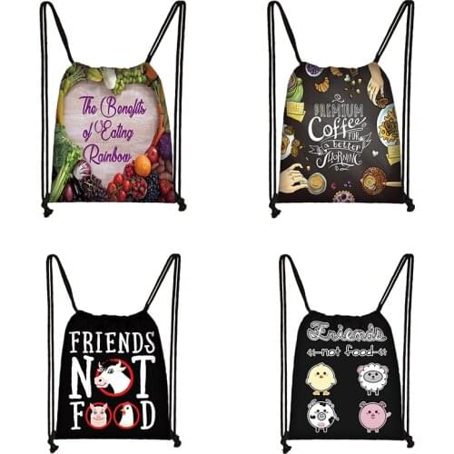 Beautiful Vegan Drawstring Bag Vegetarianism Fashion Storage Bags for Travel Teenager Girls and boys Canvas Portable Party Bag