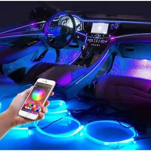 Led Car Interior Decorative Ambient Light Backlight EL Neon Strip RGB Multiple Modes App Sound Control Auto Atmosphere Lamp 12v