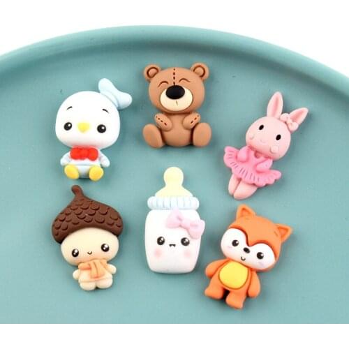 24Pcs Resin Cartoon Bear/Rabbit/Fox Flatback Cabochon Scrapbook DIY Craft Supplies Jewelry Accessories flatback Embellishments