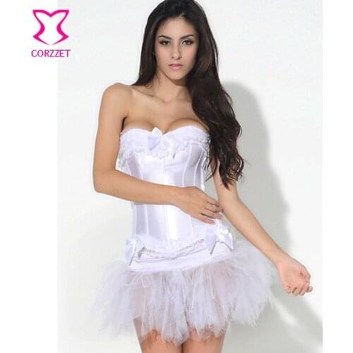 Victorian White Corset Tutu Dress Corpetes E Espartilhos Sexy Korsett For Women Gothic Wedding Corset Skirt Burlesque Outfits