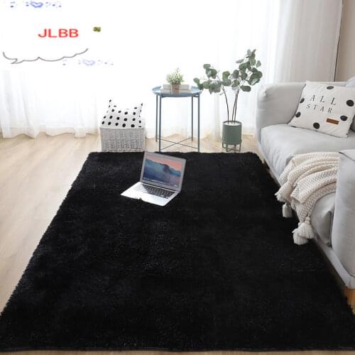 Shaggy Carpets For Living Room Bedroom Modern Black Solid Color Plush Floor Fluffy Mats Kids Room Faux Fur Area Rug Non-slip Mat