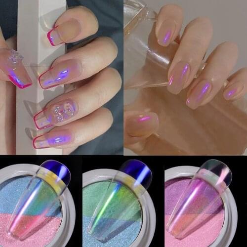 MEET ACROSS Aurora Nail Powder Chameleon Nail Art Pigment Base Top Coat Black White Base Color Gel For Manicure Decoration
