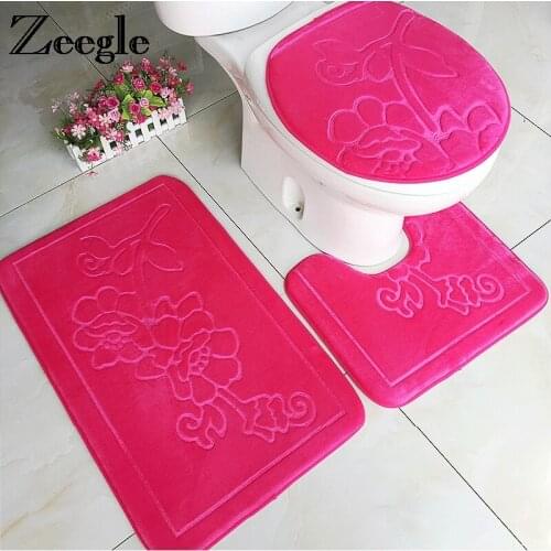 Zeegle 3pcs Bathroom Mat Set Solid Bath Mats Anti Slip Bathroom Rugs and Toilet Mat Bathroom Products