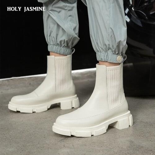 Genuine Leather Women Ankle Boots Fashion Platform High Heel Shoes Woman Casual Footwear Size 35-43 2021 Spring/Autumn New Boots