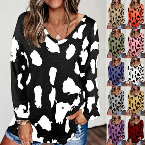 Womens Ladies V-Neck Loose Long Sleeve T-Shirt Casual Top Basic Tee 6-20