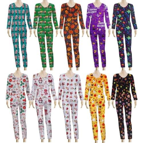 Echoine Women Sexy V Neck adult Onesies Jumpsuit Sleepwear Christmas Halloween full Sleeve trousers Bodycon Bodysuit plus size