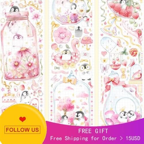 1 Loop Mercury Mirror Decorative Washi Tape Sample Pet Crystal Ink Glass Bottle Penguin Cute