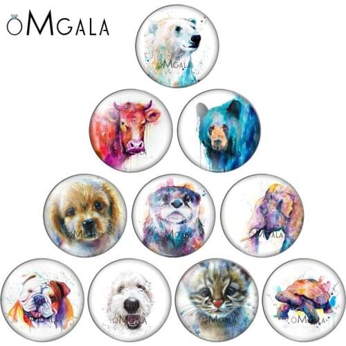 Watercolor Sea Turtle Dog Animals 10pcs 12mm/14mm/16mm/18mm/20mm/25mm Round photo glass cabochon demo flat back Making findings