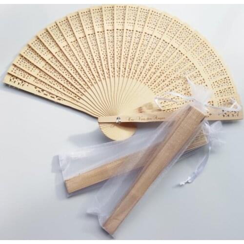200PCS Personalized Wooden Pocket Folding Hand Fan with Organza Bag Custom Printing Natural Wood Wedding Fan Party Decoration SN
