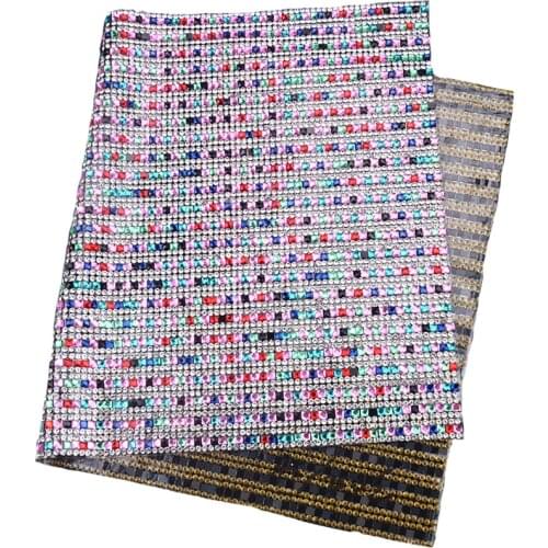 24X40Cm/Roll Mix Color Square Diamond Sticker High Quality Crystal Rhinestones Mesh Applique Hotfix Trim Diy Car Wedding Dress