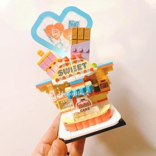 SEMBO Blocks Street View Mini Sweet Shop Building Block Bricks Bread Store Modle Toy For Boy Birthday Gift with Led Light SD5206