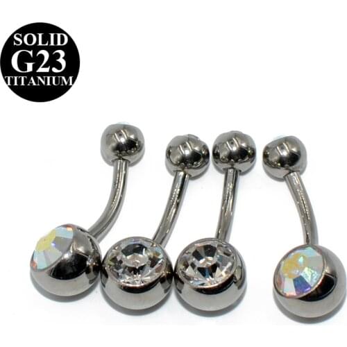 CHUANCI 1PC G23 Titanium Double Crystal Gem Navel Rings Piercing Bohemia Ombligo Belly Button Rings For Woman 14g