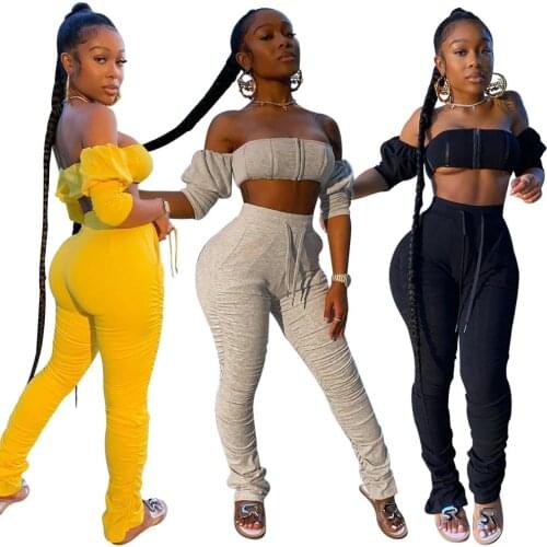 DPSDE 2020 summer fashion women casual street style sets long sleeve zipper top elastic long pants pure color two piece sets