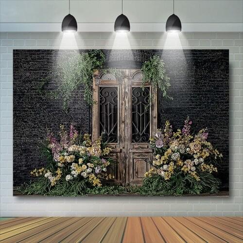 Garden Black Brick Wall Kids Backdrop Portrait Spring Floral Grass 1st Birthday Yellow Flower Background Photostudio Props