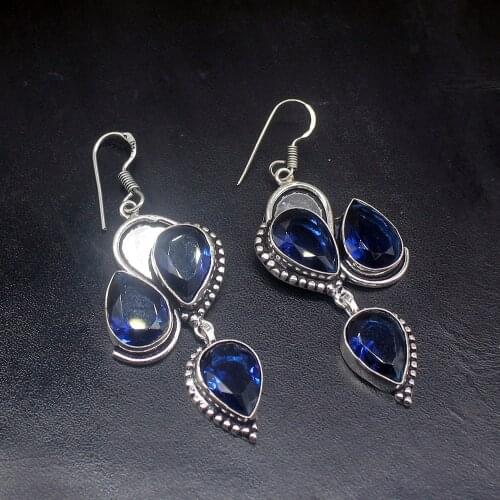 Gemstonefactory Big Promotion Unique 925 Silver Trendy Shiny Blue Topaz Women Ladies Gifts Dangle Drop Earrings 20212085