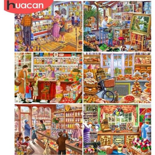 HUACAN Full Square/Round Diamond Painting Shop Embroidery Cross Stitch Decoration Painting With Diamonds