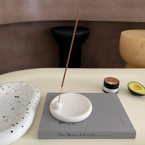 Ceramic Incense Burner Nordic Calming Aroma Base Storage White Round Plate Portable Travelling Accessories Home Office Decor