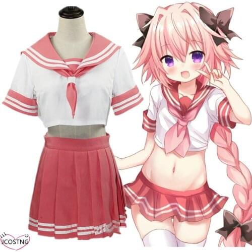 Anime Fate/Apocrypha Astolfo Cosplay Costumes Japanese Student Girls School Uniforms Suit Full Sets Free Headgear