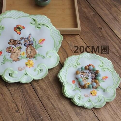 20CM Hot Embroidery Table place Mat Lace Placemat coffee cloth Doily Cup tea dining Coaster mug Easter party drink Pad kitchen