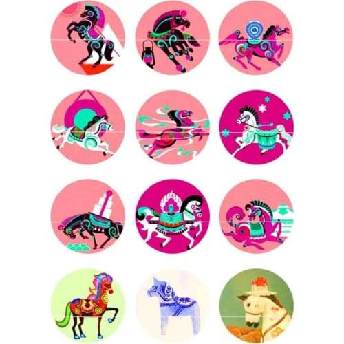 10mm 12mm 14mm 16mm 20mm 25mm 129 12pcs/lot Horse Mix Round Glass Cabochons Jewelry Findings 18mm Snap Button Charm Bracelet