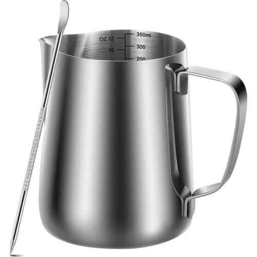 Milk Frothing Pitcher 350Ml (12Oz)Steaming Pitchers Stainless Steel Milk Coffee Cappuccino Latte Art Barista Steam Pitchers Milk