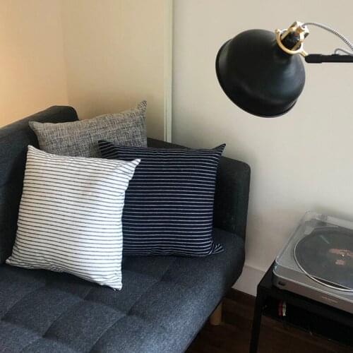 Linen Pillow Case Japan Style Stripe Embroidery Decorative Texture Cushion Cover Pillowcases Home Office Cafe Studio 45x45cm