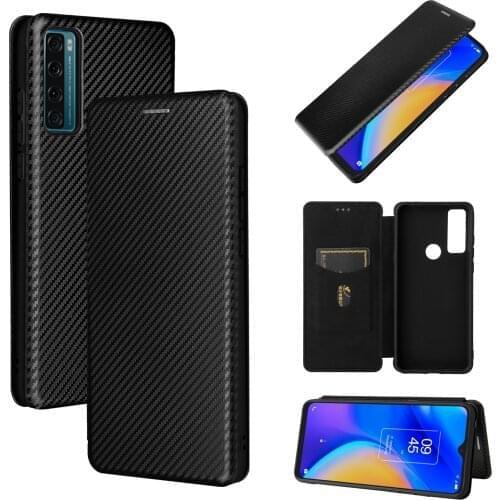 Magnetic Carbon Fiber Flip Leather Wallet Case For TCL 20 SE 20 Pro 10 5G US 10 PRO 10L 10 Lite Holder Walle Cover Phone Case