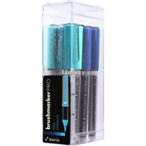 Karin Marker Brushmarker PRO,12 Sky Colours Set,Deck and Watercolour Transparent,Soft tip suitable for painting,hand lettering