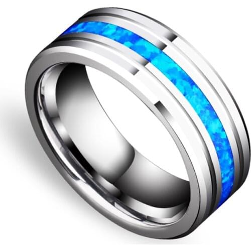 8mm Fashion Men Rings Titanium Rings Blue Inlay Groove Stainless Steel Jewelry Engagement Wedding Accessories