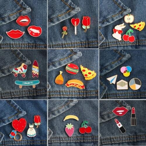 9 Style Enamel Pin Badge Set Collection Brooch Lips Flower And Food Shoes Jewelry Men Women Denim Jackets Backpack Accessories