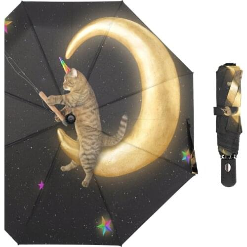 Newest Creative Design Cat Print Three Folding Umbrella Rain Women Durable Portable Fully Automatic Umbrealla Male Parapluie
