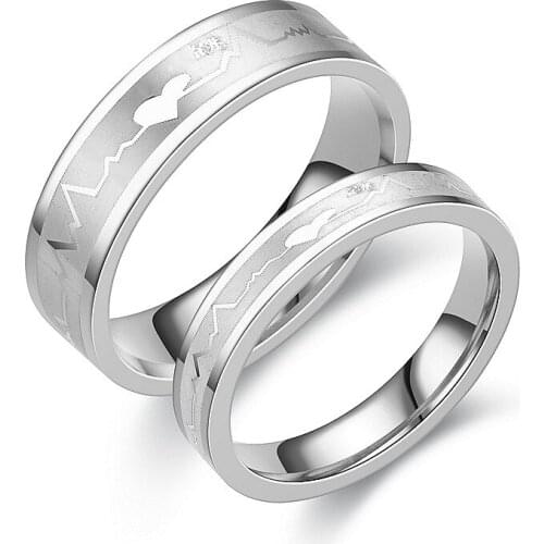 4/6mm Wedding Band Engagement Heartbeat Rings For Couples Women Men Stainless Steel Lovers Promise Ring Jewelry Anniversary Gift