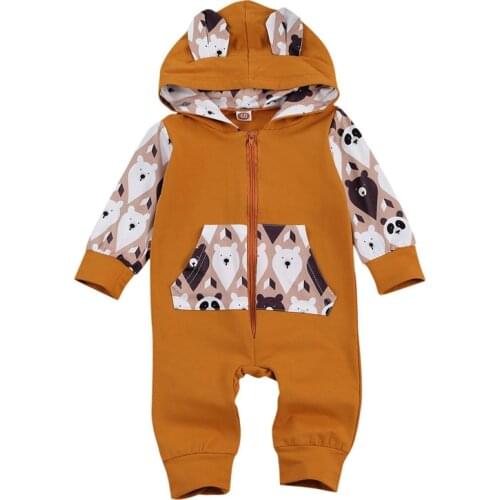 0-18M Newborn Kid Baby Boy Girl Clothes Long Sleeve Hooded Romper Cute Sweet Bear Cartton Lovely Jumpsuit Outfit