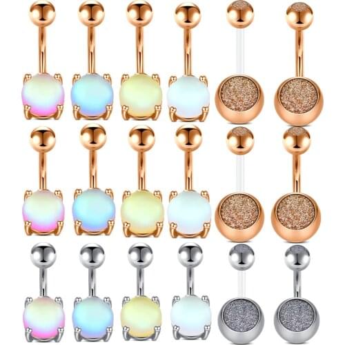 14G 10mm 8mm 6mm 5/8" Belly Piercing Women Belly Button Rings Rose Gold New Steel Opal Sexy Belly Navel Piercing