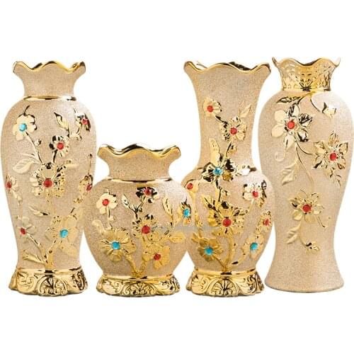 Gilded Flower Holder Modern Fashion Porcelain Resin Ceramic Flower Vase Decorative Vases Exquisite Golden Decoration Plated vase