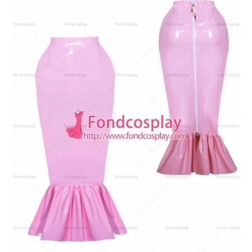 Fondcosplay adult sexy cross dressing sissy maid short lockable pink heavy PVC fishtail hobble skirt unisex Tailor-made[G3890]