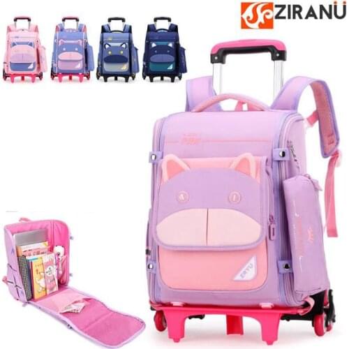 Ziranyu School Rolling backpack School bag with wheels Children school Trolley bag backpack Bag with cart for girls student bags