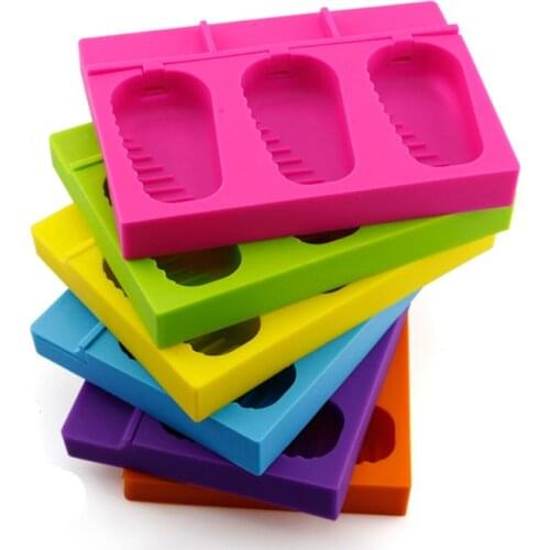 Quality Baking Supplies 3 Cavities Rectangle Oval Shaped Silicone Chocolate Lollipop Ice Cream Popsicle Molds Cake Pop Mould